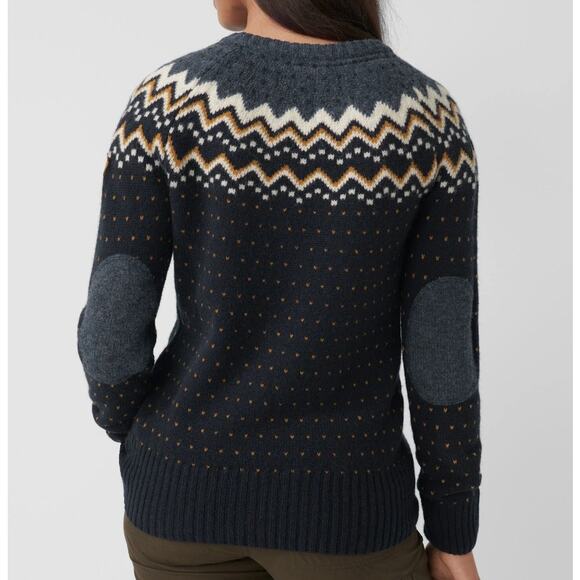 FJALLRAVEN Womens Ovik Sweater Medium Blue Dark Navy Fairisle Wool Crewneck NWT - Picture 4 of 11